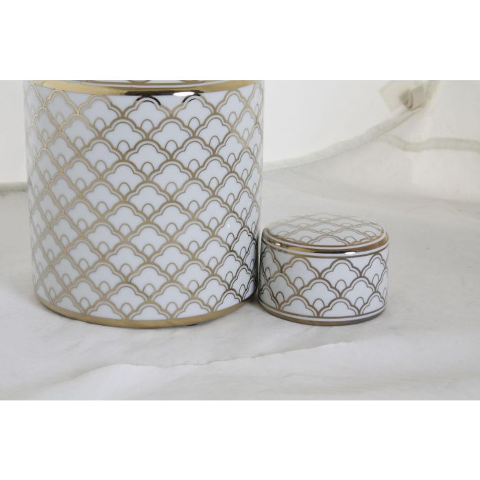 DKD Home Decor Jarrón Glam Dorado Blanco Porcelana 14 x 21.5 x 14 cm (2 Unidades) 1