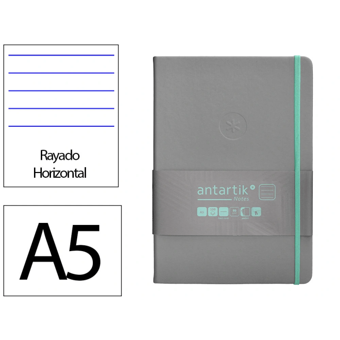 Antartik Cuaderno Tapa Dura A5 Rayas Gris y Turquesa, 100 Hojas 80gr FSC 0 Antartik Cuaderno Tapa Dura A5 Rayas Gris y Turquesa, 100 Hojas 80gr FSC 0