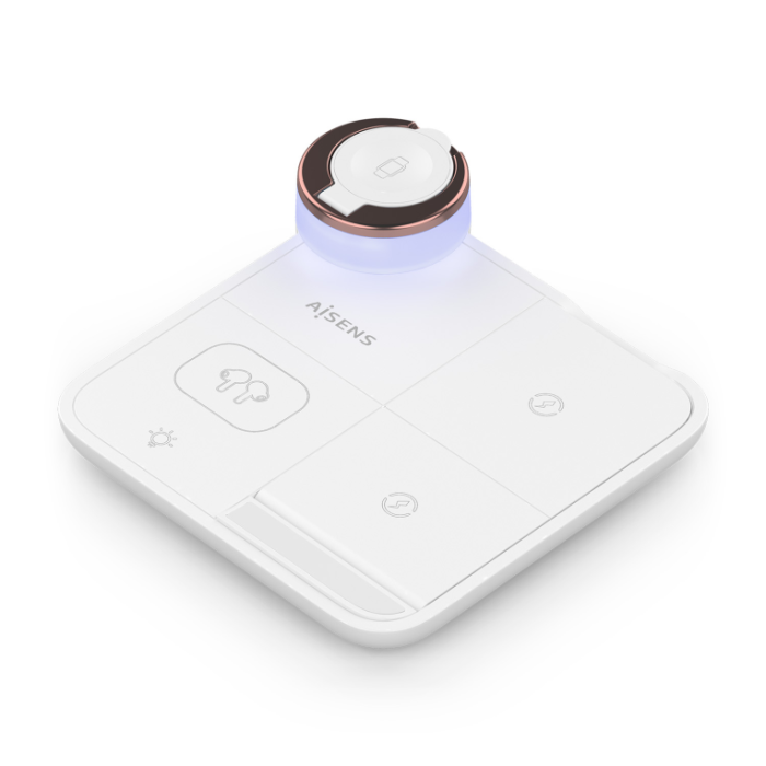 AISENS ASCH-15W4WC061-W Cargador Inalámbrico 4 en 1 15W para Smartphone, Apple Watch y Auriculares, Blanco