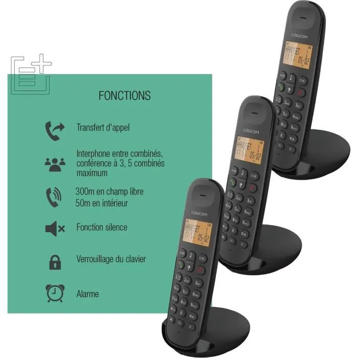 Logicom Teléfono Fijo Inalámbrico DECT ILOA 350 TRIO Negro LOG3483071500247 Sin Contestador Automático 5