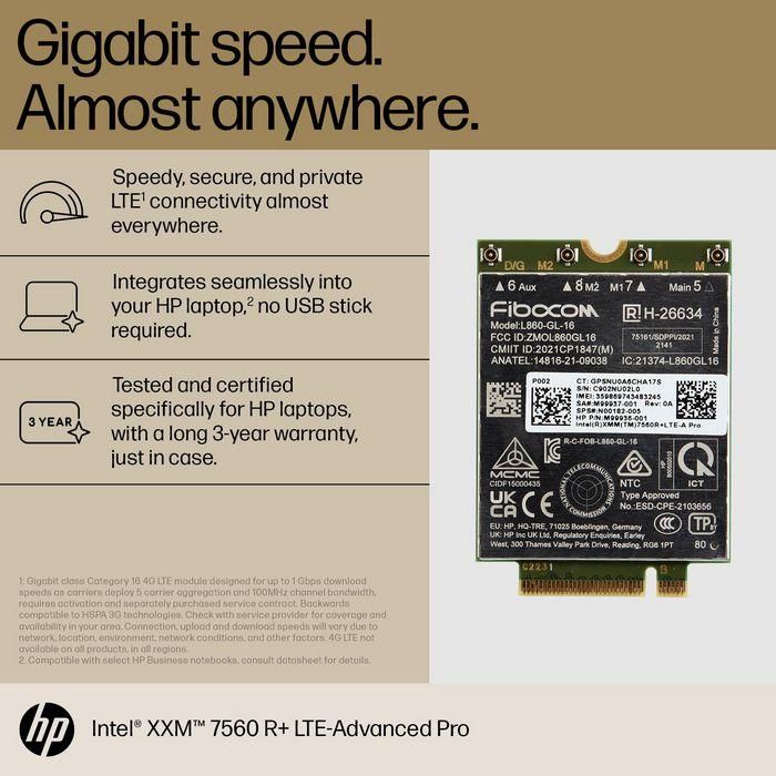 HP XMM 7560 R+ LTE-Advanced Pro WWAN para portátiles HP Business: Conectividad Gigabit segura donde la necesites 1