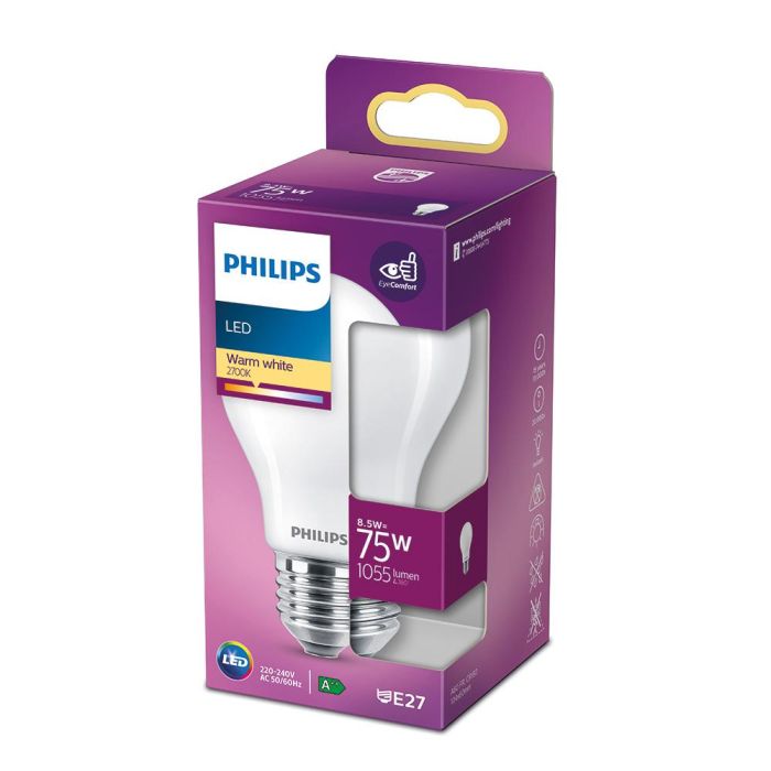 Bombilla standard led e27 8,5w 1.055lm 2700k luz calida ø6x10,4cm. philips 1