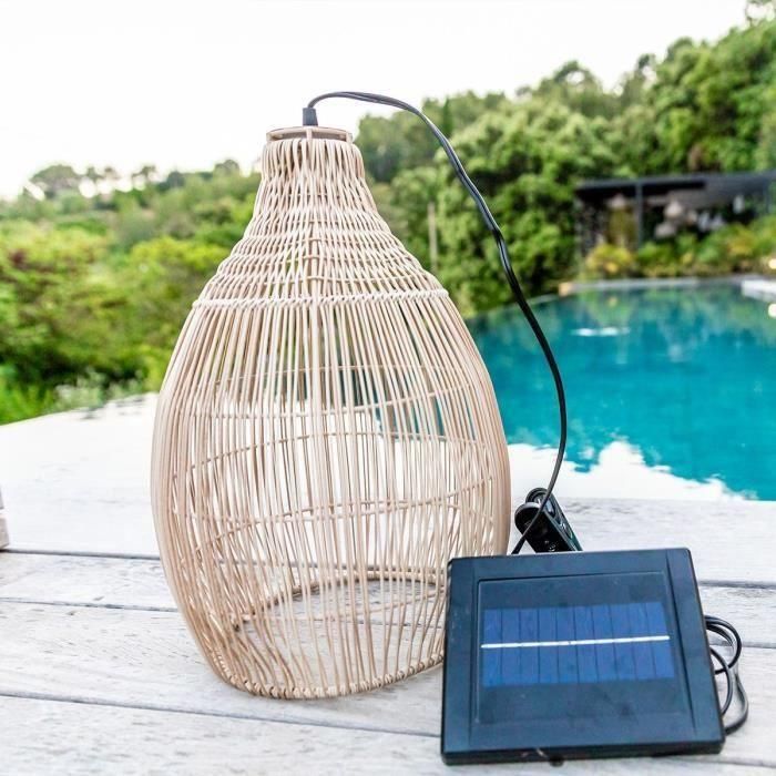 Lámpara colgante solar - LUMISKY - HOLIDAY - H42 cm - Estilo cestería tejida bohemia natural - LED blanco cálido 4 Lámpara colgante solar - LUMISKY - HOLIDAY - H42 cm - Estilo cestería tejida bohemia natural - LED blanco cálido 4