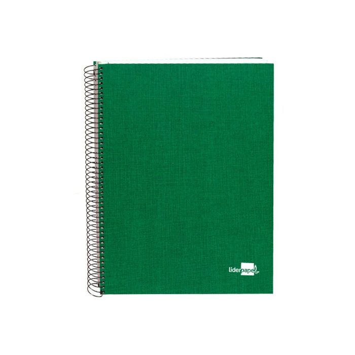 Cuaderno Espiral Liderpapel A4 Micro Papercoat Tapa Forrada 140H 75 gr Cuadro5 mm 5 Bandas 4 Taladros Verde 1