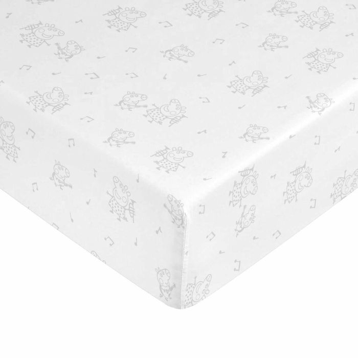 Sábana Bajera Ajustable Peppa Pig Blanco Gris 90 x 200 cm 100 % algodón Sábana Bajera Ajustable Peppa Pig Blanco Gris 90 x 200 cm 100 % algodón