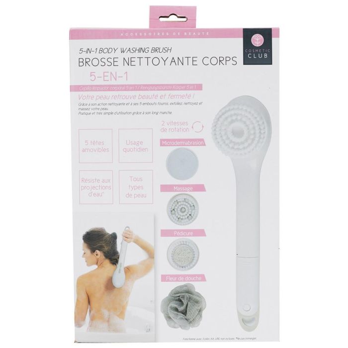 Cosmetic Club Cepillo Corporal 5 En 1 Vallee Outlet con 5 Cabezales Intercambiables para Exfoliar, Limpiar y Masajear, 2 Velocidades, Para Todo Tipo de Piel 1