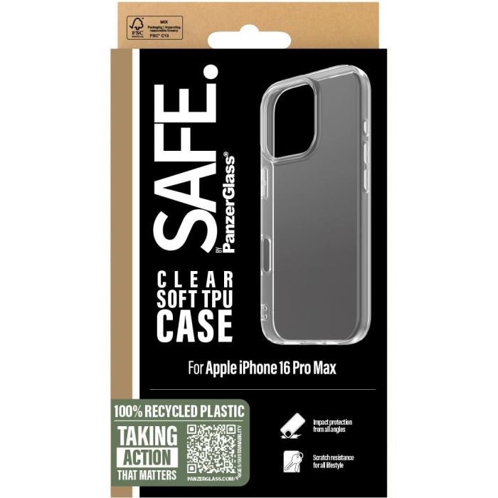 PanzerGlass SAFE. Funda TPU Transparente para iPhone 16 Pro Max, Resistente a Rayones y Golpes, Certificado MIL-STD-810H 2