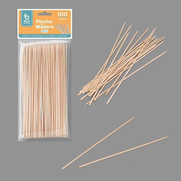 Best Products Spanish Pinchos de Madera Higiénicos 200 x 2 mm, Blister 100 uds 1