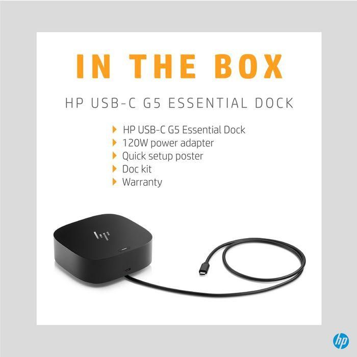 HP G5 USB-C Essential Dock - Estación de Acoplamiento Compacta para Portátiles - Soporte Triple Pantalla, Ethernet, Carga 4 HP G5 USB-C Essential Dock - Estación de Acoplamiento Compacta para Portátiles - Soporte Triple Pantalla, Ethernet, Carga 4