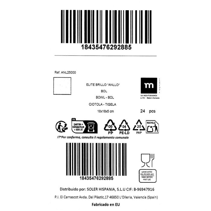 La Mediterranea Bol Elite Brillo 18 x 18 cm (24 Unidades)