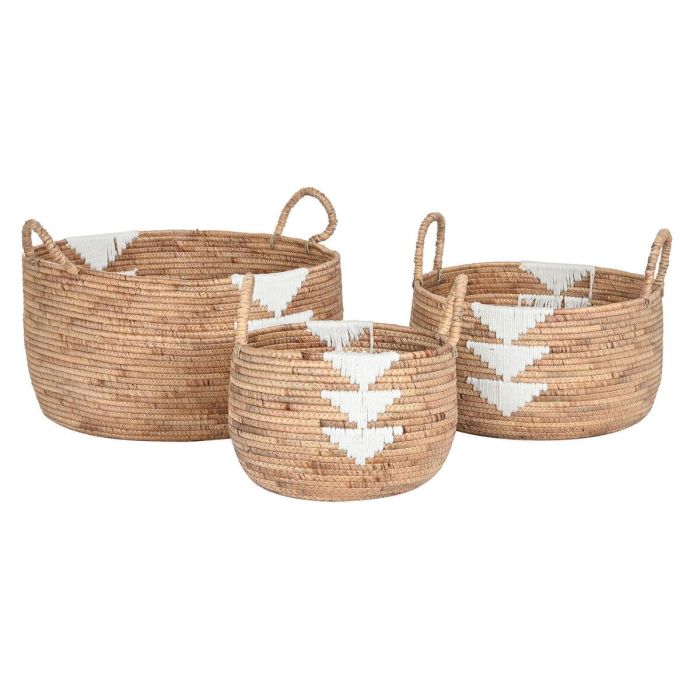 Cesta Boho DKD Home Decor Natural Blanco 55 x 40 x 55 cm Set de 3 2