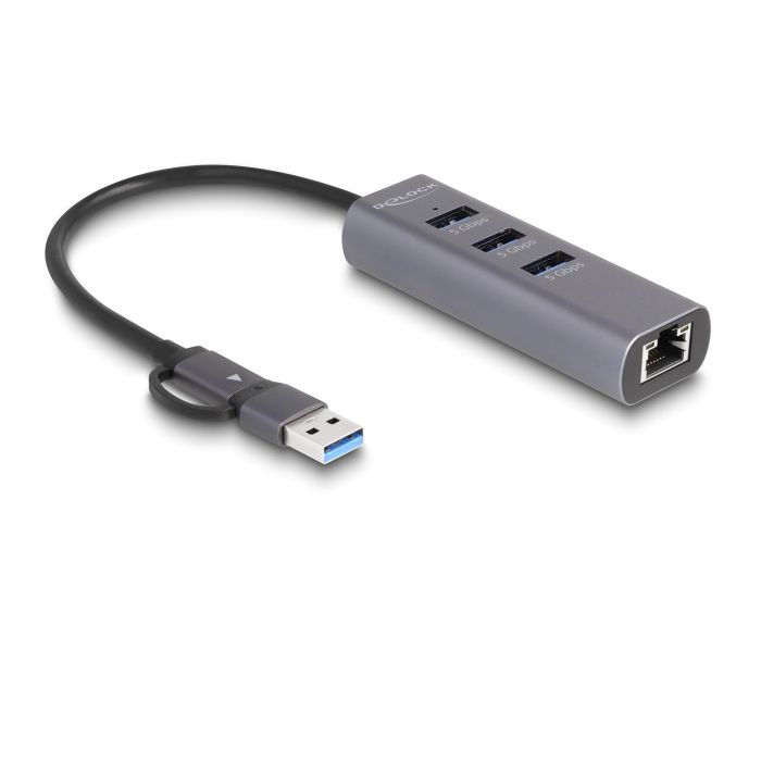 DELOCK 3 Port USB 5 Gbps Hub + Gigabit LAN mit USB Type-C oder USB Typ-A Anschluss im Metallgehuse 1 DELOCK 3 Port USB 5 Gbps Hub + Gigabit LAN mit USB Type-C oder USB Typ-A Anschluss im Metallgehuse 1