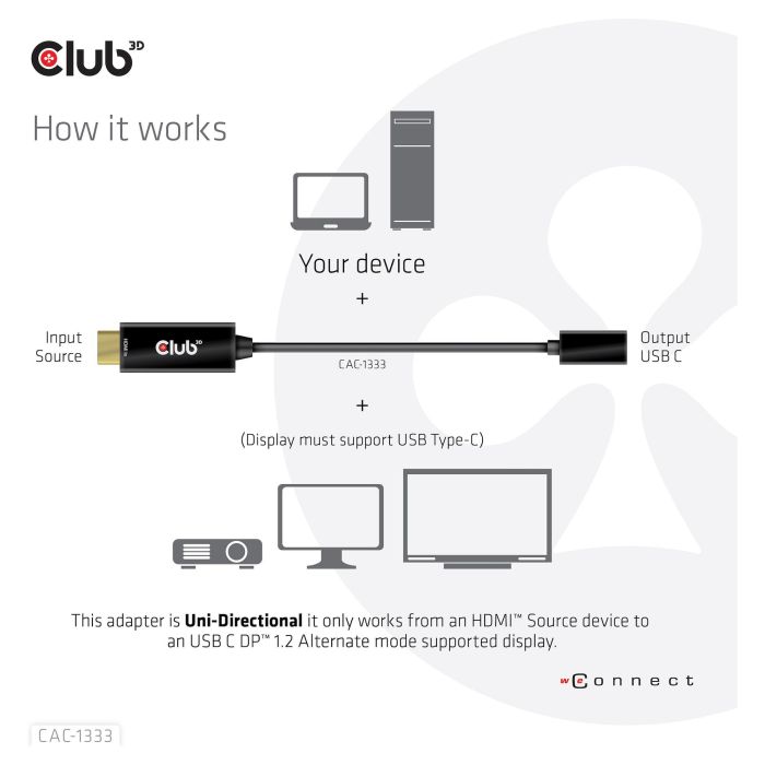 Club3D Adaptador HDMI 2.0 a USB-C CAC-1333, Resolución 4K a 60Hz, Activo, Negro 4