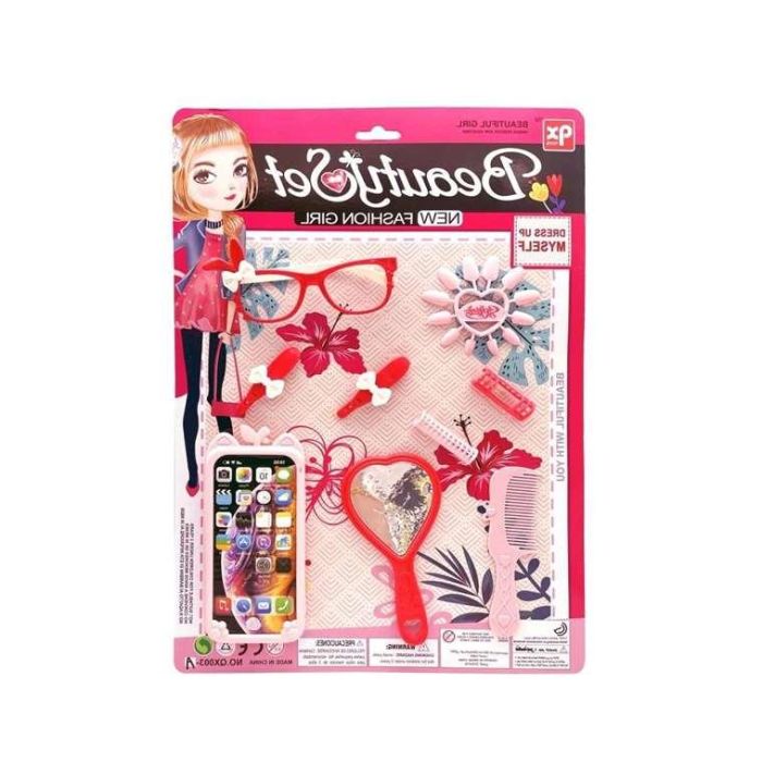 Juinsa Juego de Belleza Infantil con Teléfono Móvil para Niñas, Set de Tocador de Juguete con 24 Accesorios, Plástico, Edad 3+ Años 1