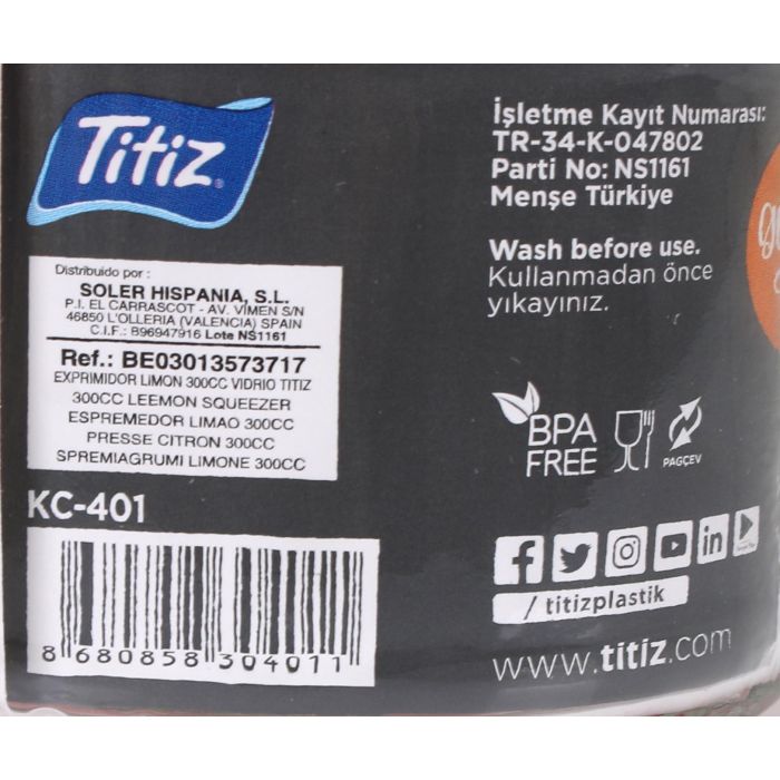 Exprimidor de Limón 300 cc Vidrio - Titiz (36 Unidades) 8 Exprimidor de Limón 300 cc Vidrio - Titiz (36 Unidades) 8