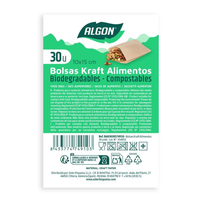Bolsas Kraft reutilizables para alimentos, 30 unidades - Algon (36 Unidades) 2 Bolsas Kraft reutilizables para alimentos, 30 unidades - Algon (36 Unidades) 2