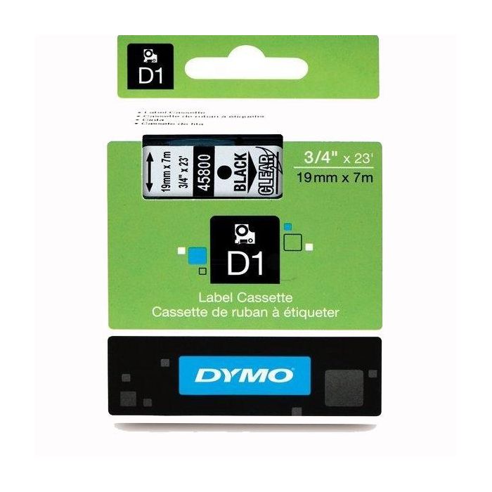 Dymo Cinta D1 45800 Etiquetas Estándar Negro Sobre Transparente 19mm x 7M Poliéster Autoadhesiva para Rotuladora Labelmanager