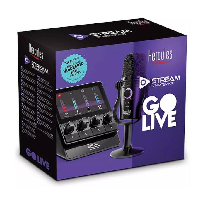 Hercules Stream Starter Kit, Micrófono USB Tipo C, Unidireccional/Cardioide, 50 - 18000 Hz, -53 dB, Controlador de Audio TFT 4.3"