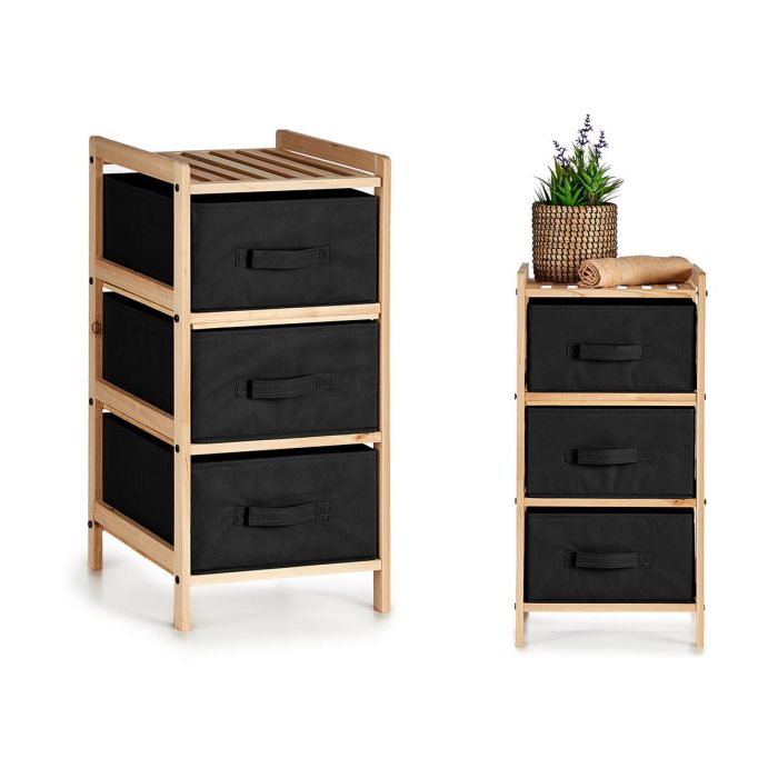 Kipit Estantería de Bambú con 3 Cajones Negra 36x34x66 cm - Almacenamiento Compacto y Elegante (2 Unidades)