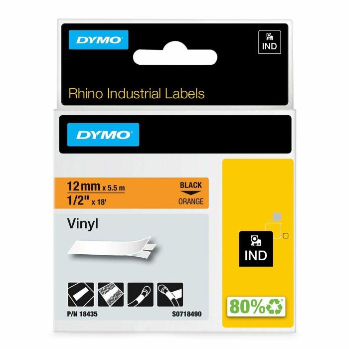 DYMO RHINO Cinta ID1-12 Negro/naranja vinilo 2 DYMO RHINO Cinta ID1-12 Negro/naranja vinilo 2