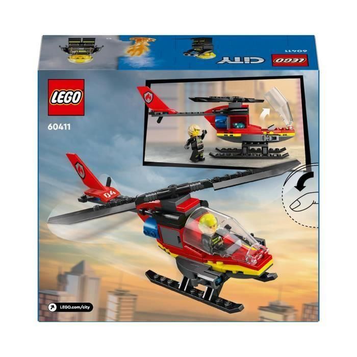 LEGO 60411 City Helicóptero de Rescate de Bomberos, Juguete con Minifiguras de Piloto de Bombero, Regalo para Niños 5