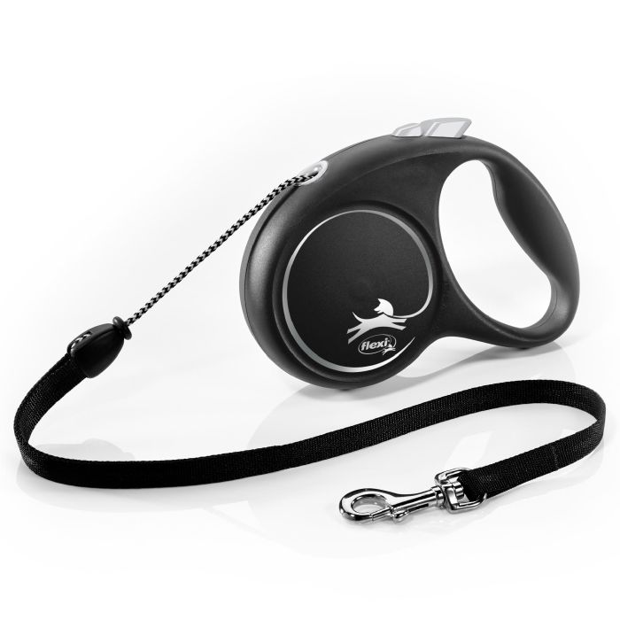 Flexi Black Design M Correa Retráctil para Perros, 5 Metros de Cordón Resistente de Nylon, Carcasa Negra y Diseño Plata