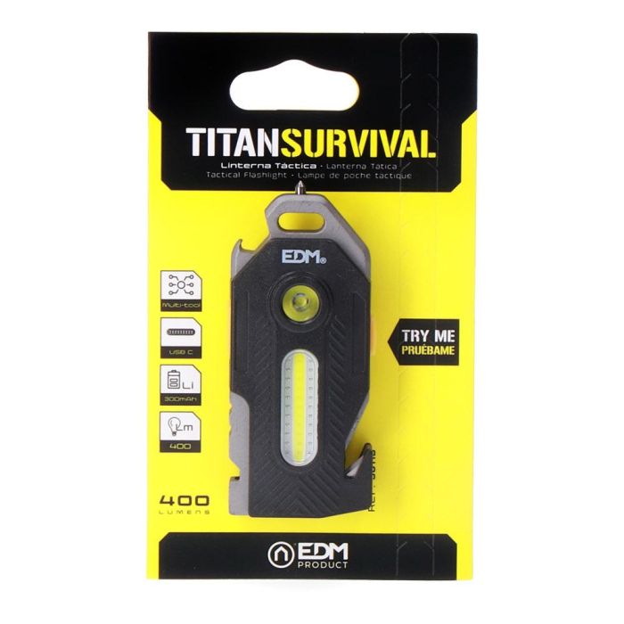 Edm Linterna de Seguridad 6 en 1 Recargable Titan Survival 7W 400lm Cob 2.5W 39x21x92mm 4