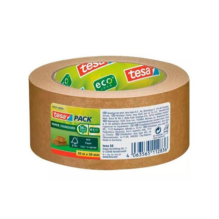 Tesa Cinta De Embalaje Tesapack Estándar Ecologo Rollo 50Mx50 mm Papel Marrón Tesa Cinta De Embalaje Tesapack Estándar Ecologo Rollo 50Mx50 mm Papel Marrón