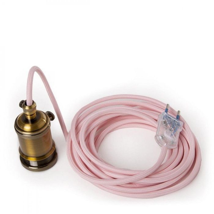 Pendel E27 con Enchufe y Cable 5m Rojo 3x0.75, Portalámparas Interruptor Rotativo Latón Estilo Retro [AM-AT530]