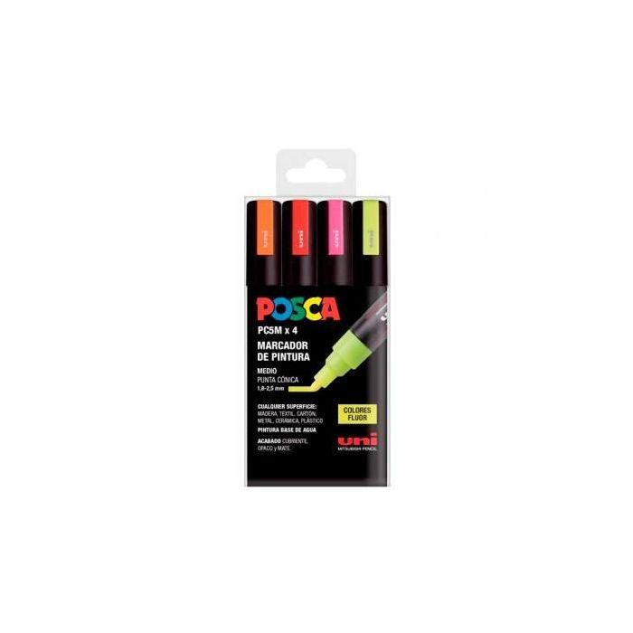 Posca Marcador Pc-5M-4C No Permanente 1.8 mm-2.5 mm Colores Surtidos Fluor -Estuche 4U-