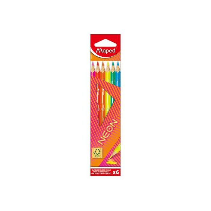 Lapices De Colores Maped Neon Estuche De 6