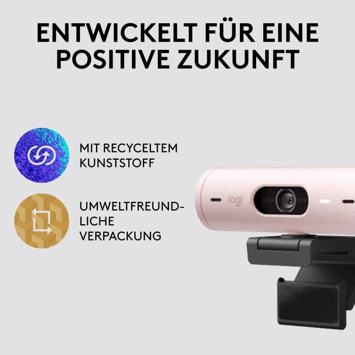 Logitech Webcam Brio 500 Rosa Full HD 1080p, 4 MP, Zoom Digital 4x, Enfoque Automático, USB-C 10