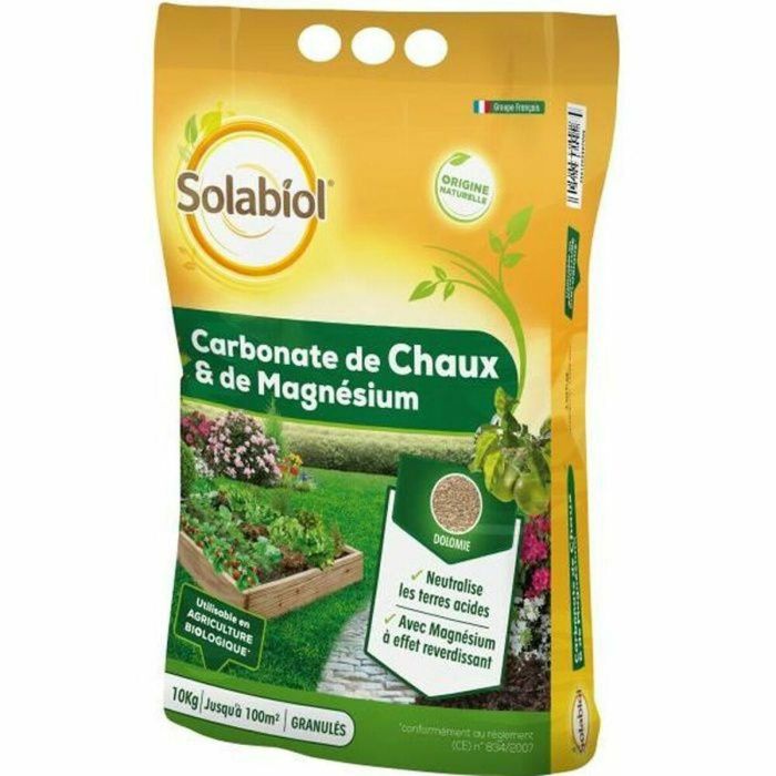 Solabiol SOCHAUX10 Carbonato de Cal y Magnesio 10 Kg - Corrector de Acidez y Nutriente para Suelo y Césped, Efecto Duradero