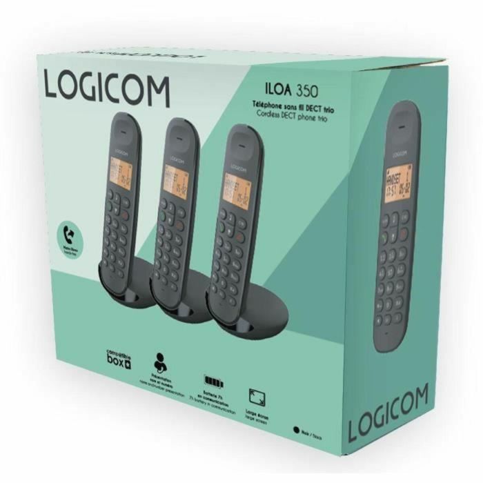 Logicom LOG3483071500247 Teléfono Fijo Inalámbrico DECT ILOA 350 Trio - Negro, Sin Contestador Automático 1 Logicom LOG3483071500247 Teléfono Fijo Inalámbrico DECT ILOA 350 Trio - Negro, Sin Contestador Automático 1