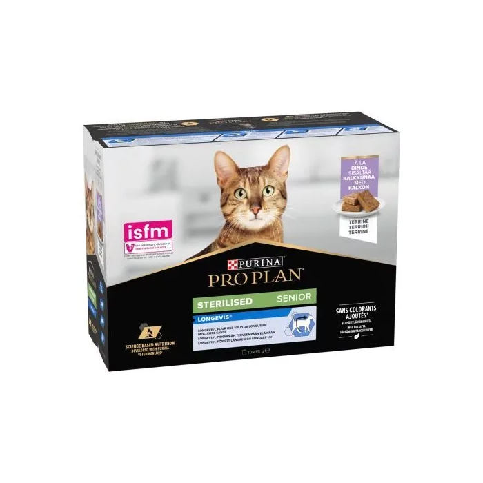 Purina Pro Plan Feline Esterilizado Senior Pavo 10x75 gr - Comida húmeda para gatos esterilizados mayores de 7 años