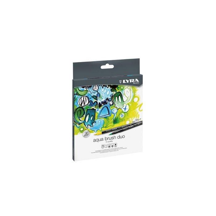 Lyra Rotulador Aqua Brush Duo, Doble Punta Pincel y Fina 1mm, para Artistas y Diseñadores, Caja de 12 Colores