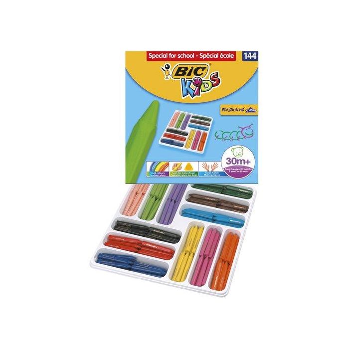 BIC 8878332 Estuche 144 Ceras de Color con 12 Colores Diferentes Plastidecor, Borrables, No Manchantes