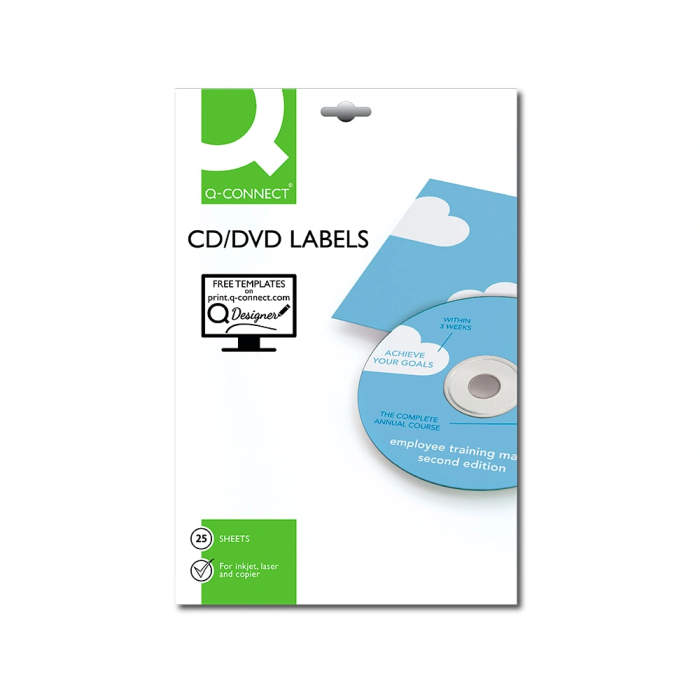 Q-connect kf01579 Etiquetas Adhesivas para CD-ROM, Fotocopiadora, Láser, Ink-jet - Caja con 50 etiquetas 1