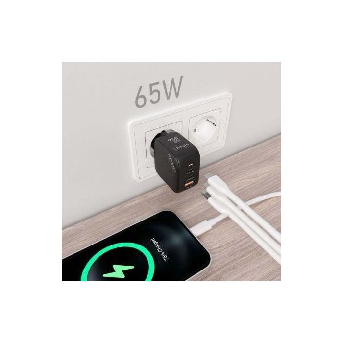 AISENS - CARGADOR GaN 65W, 2xUSB-C PD3.0 QC4.0, 1xUSB-A QC3.0, NEGRO 4 AISENS - CARGADOR GaN 65W, 2xUSB-C PD3.0 QC4.0, 1xUSB-A QC3.0, NEGRO 4