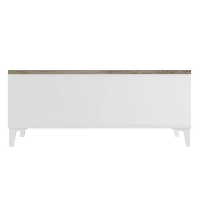 Mesa de centro con tapa elevable - Roble y decoración blanca - L 100 x P 50/72 x H 42/55 cm 5