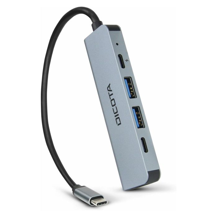 DICOTA D32060 Adaptador USB-C 5 en 1 con HDMI 4K, USB-A, USB-C y Carga Rápida PD 100W, Color Plateado 2