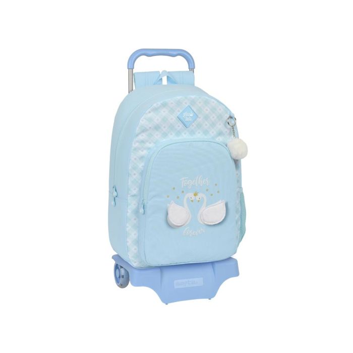 Mochila Escolar con Ruedas Glow Lab Cisnes Azul 30 x 46 x 14 cm