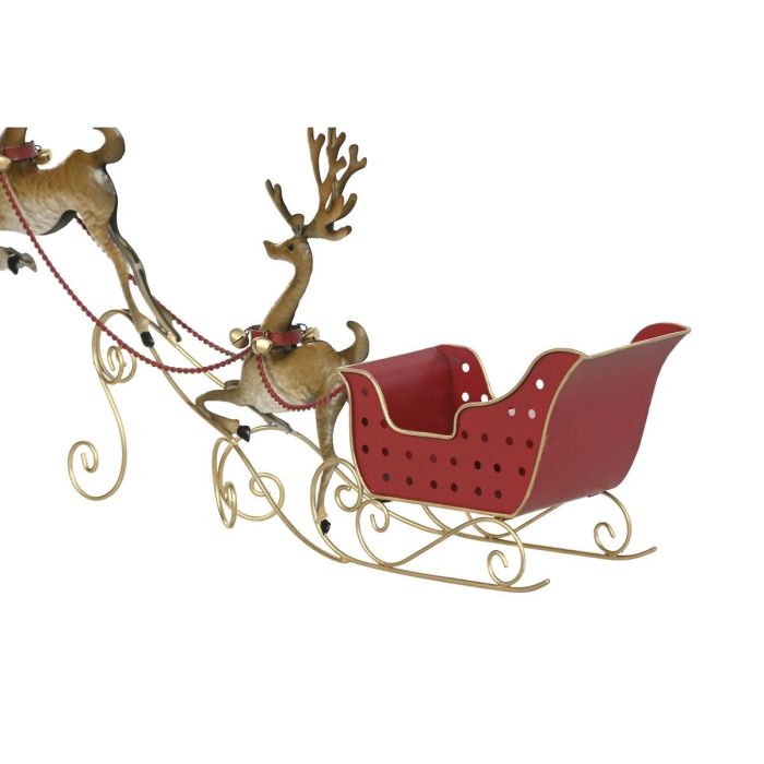 DKD Home Decor Trineo de Navidad Tradicional Rojo Dorado de Metal con Renos. Dimensiones: 86 cm Ancho x 14.5 cm Largo x 57 cm Alto 2