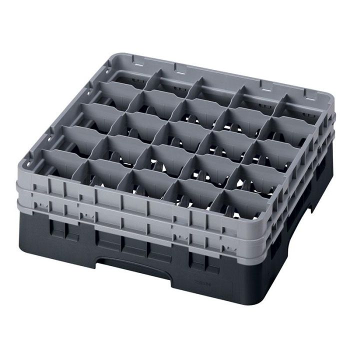 CAMBRO - 25S534-110 - Cesta de lavado 25 comp. 2 alturas - 8,7 cm Ø máx. - alt. máx. 14,9 cm - 50 x 50 x 18,4 cm - Negro