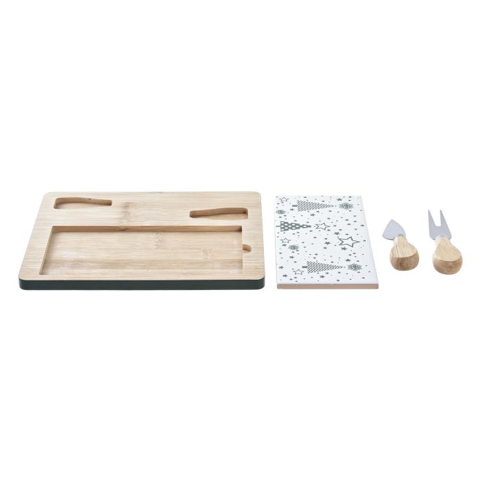 DKD Home Decor Tabla Aperitivo Navidad Tradicional, Set 4 piezas de Bambú y Gres, Verde Blanco Natural 2 DKD Home Decor Tabla Aperitivo Navidad Tradicional, Set 4 piezas de Bambú y Gres, Verde Blanco Natural 2