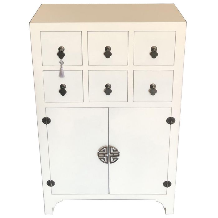 Cajonera Oriental DKD Home Decor Blanco Plateado 27 x 101 x 63 cm