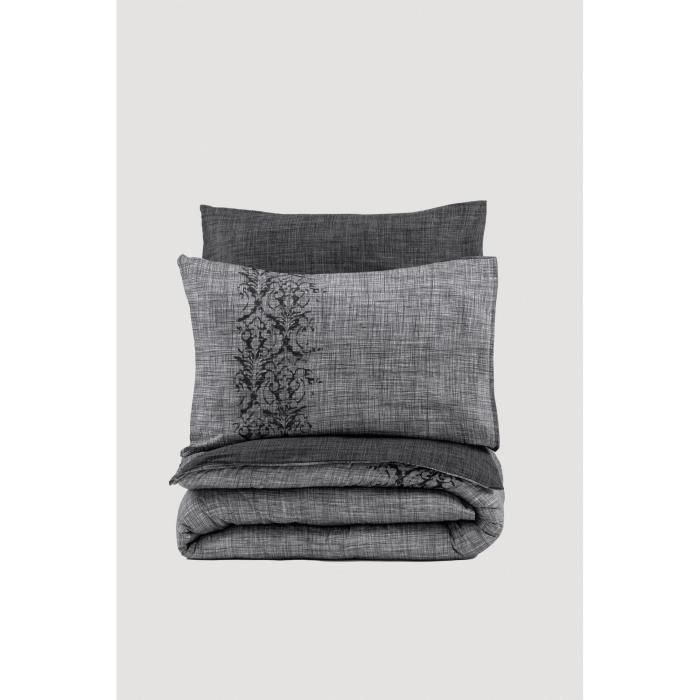 Juego de cama - 1 funda nórdica 220x240 cm + 2 fundas de almohada 60x60 cm - 100% algodón - Gris 3 Juego de cama - 1 funda nórdica 220x240 cm + 2 fundas de almohada 60x60 cm - 100% algodón - Gris 3