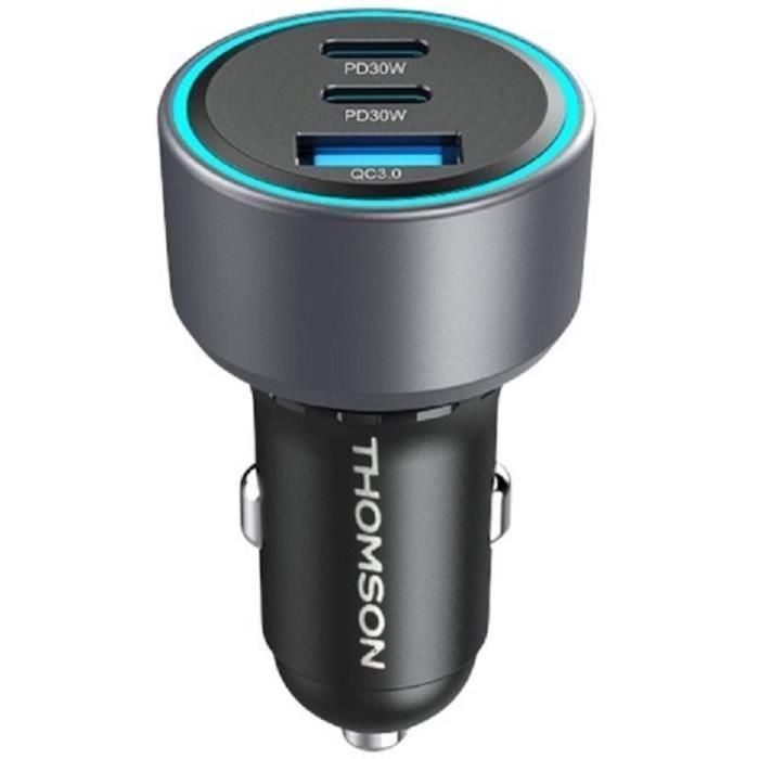 Thomson THO3513767410205 Cargador de Coche Rápido 60W con 2 Puertos USB-C PD 30W y 1 USB-A QC 3.0 18W, Tecnología GAN Thomson THO3513767410205 Cargador de Coche Rápido 60W con 2 Puertos USB-C PD 30W y 1 USB-A QC 3.0 18W, Tecnología GAN