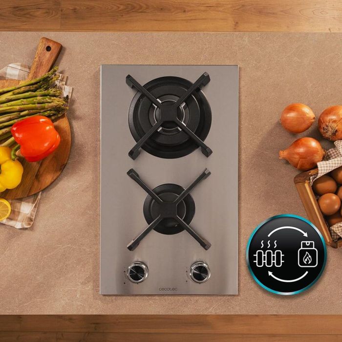 Cecotec Placa de gas Squad G 2400S 2 fuegos 5200W acero inox WOK encendido electrónico 9