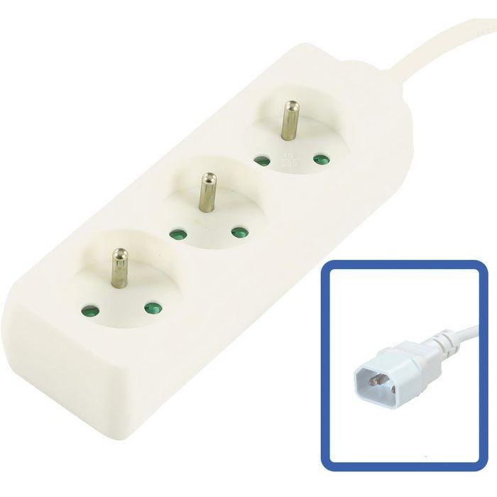 LOGON PROFESSIONAL TUPS034 Regleta de 3 Tomas para SAI/UPS con Enchufe IEC C14 y Cable de 1.5m, 10A, Blanca con Protección Infantil